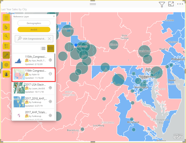 Screenshot shows the map with the ArcGIS public reference layer.