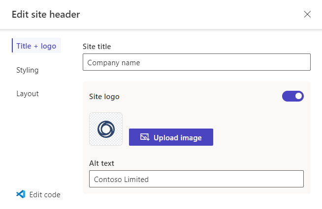 Edit site header | Microsoft Learn