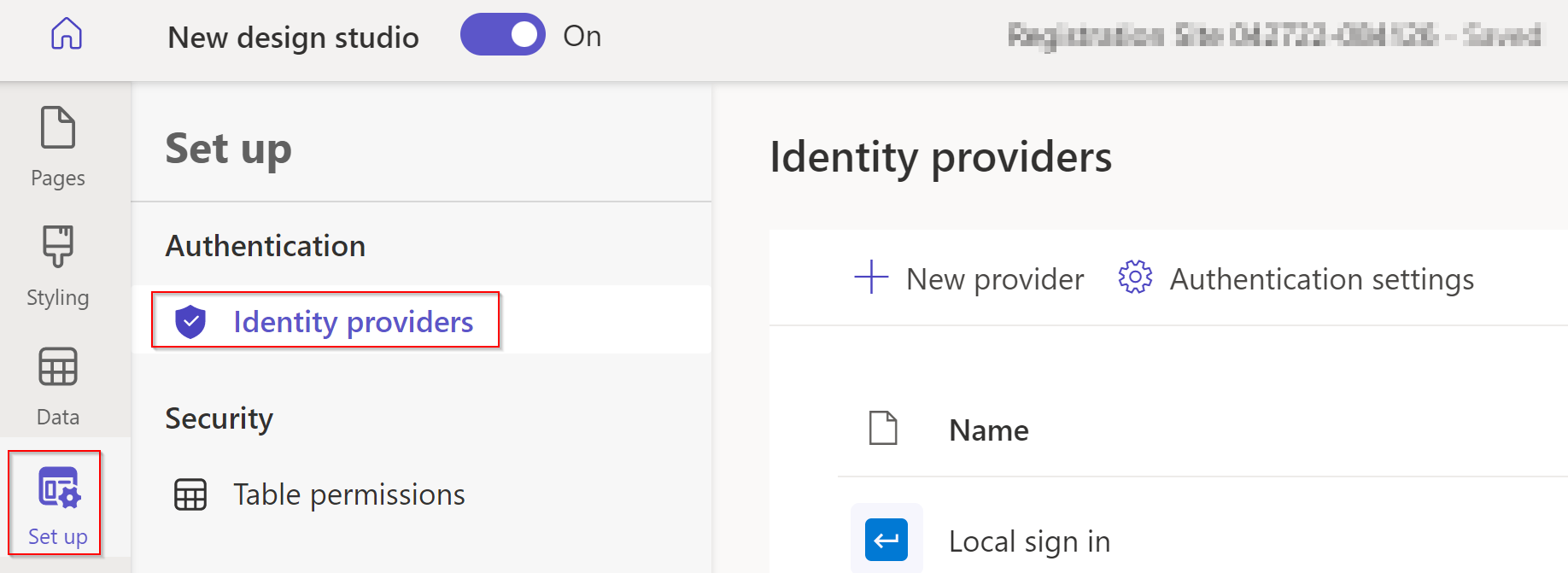 Choose an identity provider from the Setup menu.