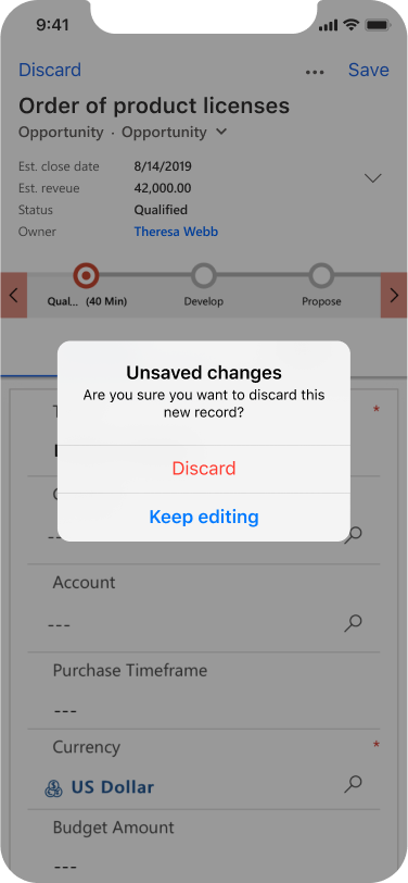 Model app mobile form unsaved changes