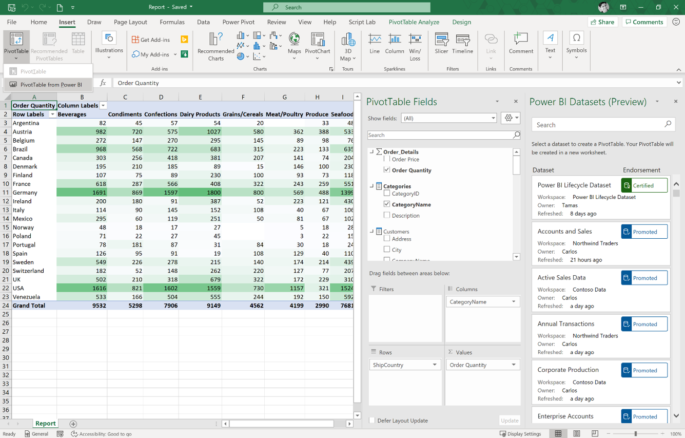 Datasets in Excel