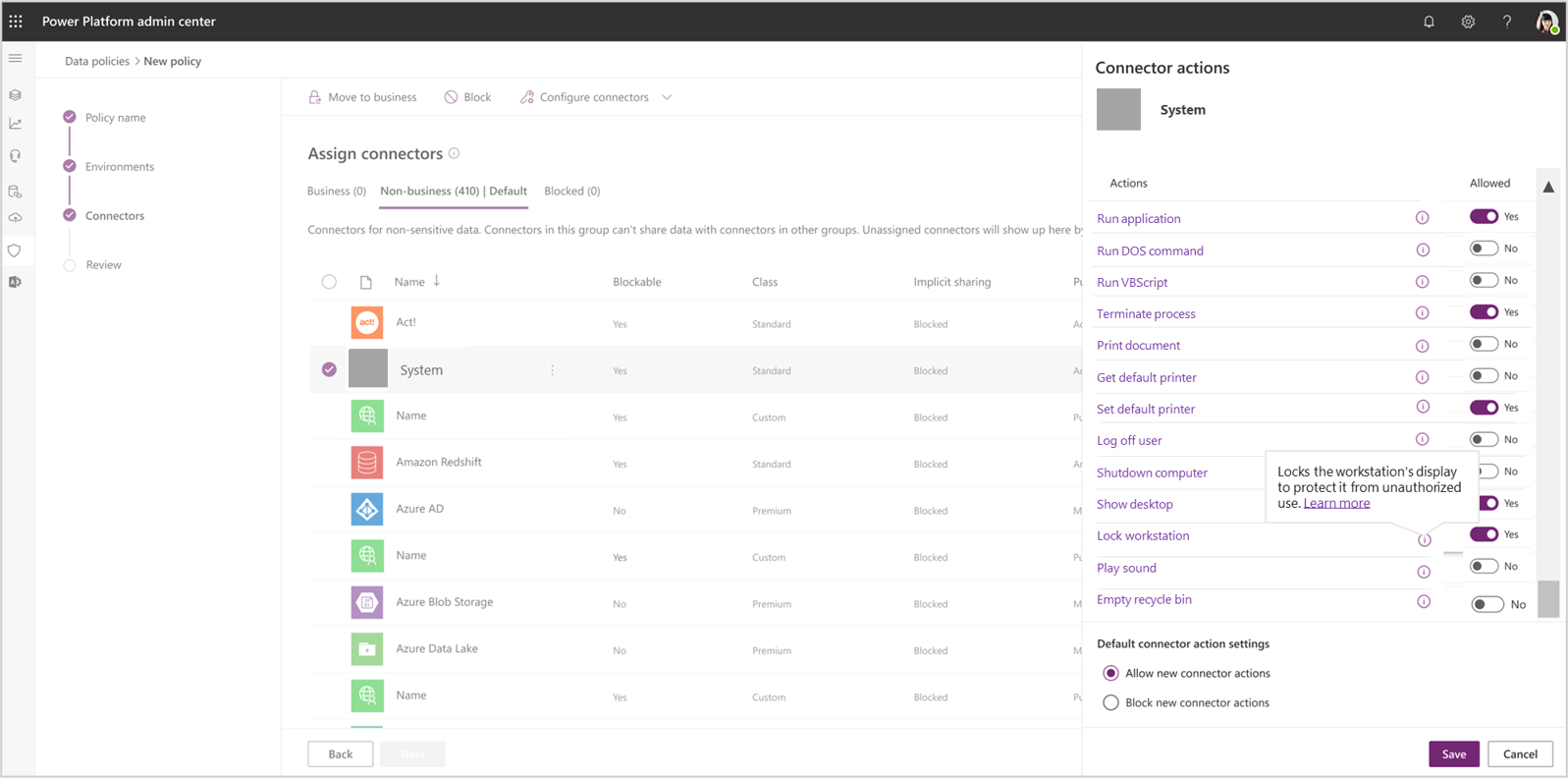 Pane for configuring options for a module in data loss prevention for desktop flows.