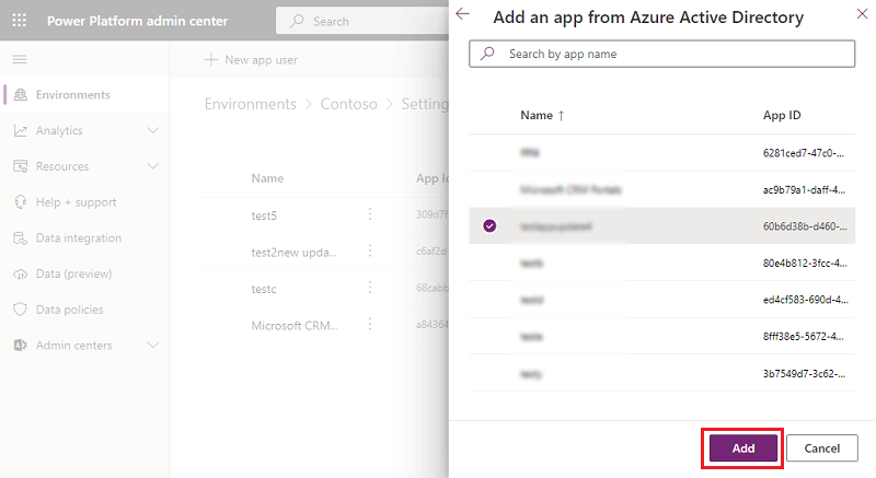 Add an application from Azure AD.