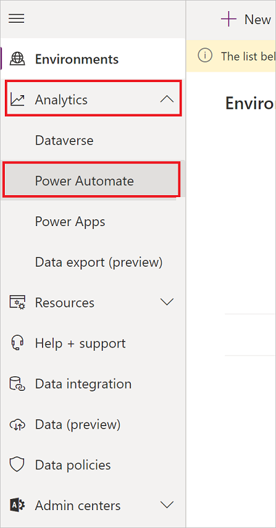 A screenshot of the steps to view the Power Automate analytics.