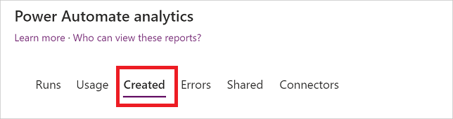 A screenshot of the desktop flow created reports tab.