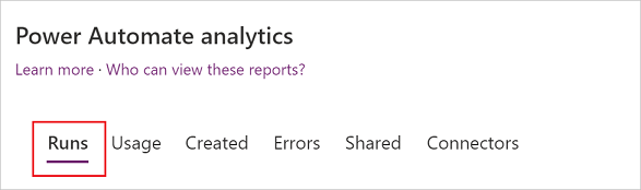 A screenshot of the desktop flow runs reports tab.
