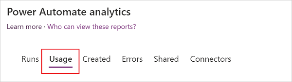 A screenshot of the desktop flow usage reports tab.
