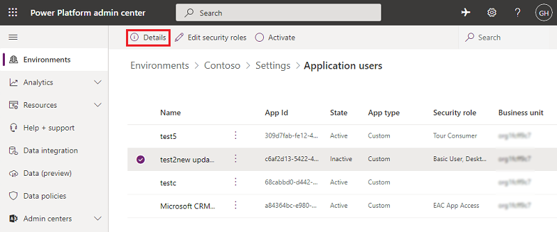 Screenshot of Select application user details.