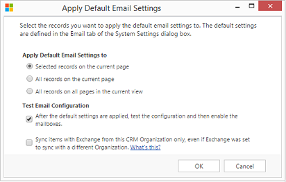 Screenshot of applying default email settings.
