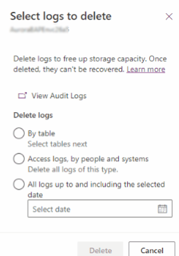 Select audit logs to delete.