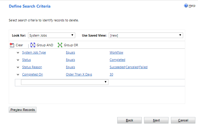 The Define Search Criteria window.