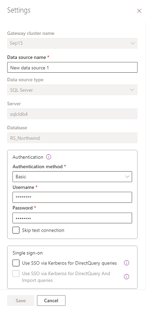 Data source settings.