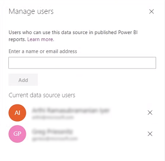 Manage users for data source.