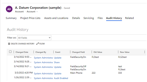 Audit History for a single record 