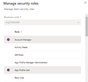 Screenshot of managing security roles.