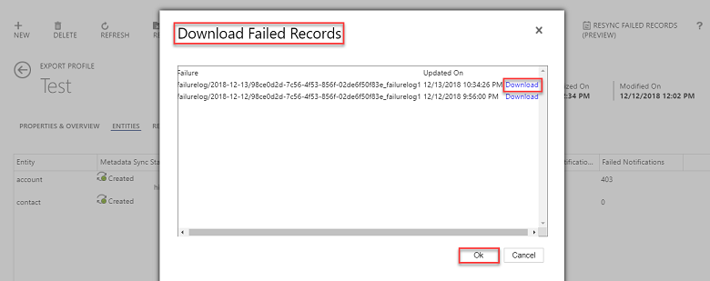 Download failed records.