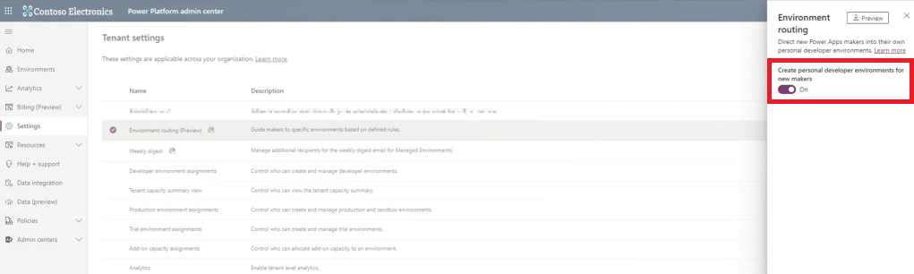 Turn on the 'Create personal developer environments for new makers' option.