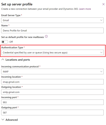 Connect Gmail accounts, POP3 email server, or SMTP email server by using  credentials specified by a user or queue - Power Platform | Microsoft Learn