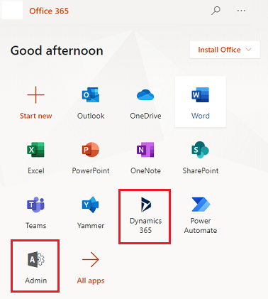 Access Dynamics 365 login and Office apps - Power Platform