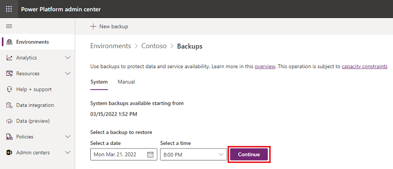 Select available backup.