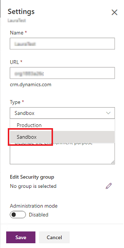 Select sandbox environment.