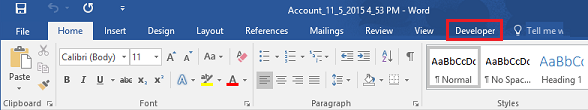 Developer tool on Word Ribbon.