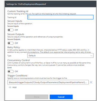 Pipelines trigger conditions in Power Automate