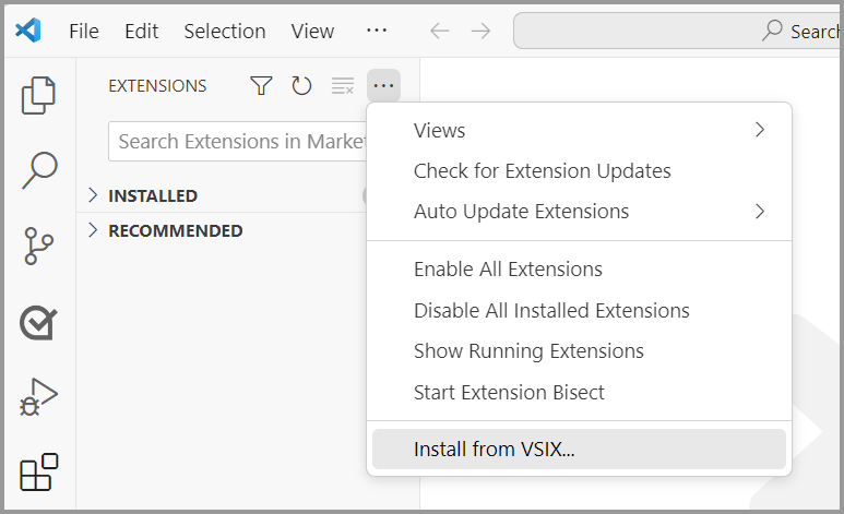 Select Install from VSIX