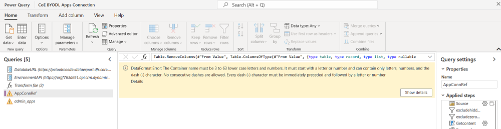 Data format error after updating the parameters.