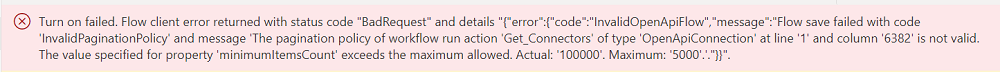 Error when turning on a flow with an insufficient license.