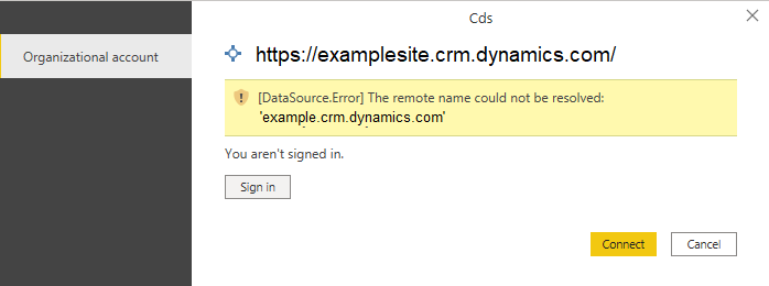 Error message: Data Source Error. The remote name could not be resolved.
