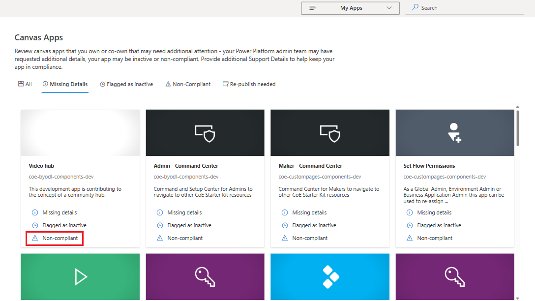 Quarantined apps are highlighted as such in the Developer Compliance Center app.