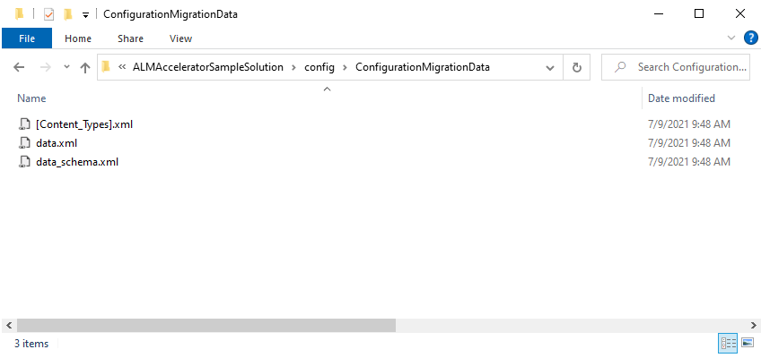 Screenshot of configuration migration data unzipped in the ConfigurationMigrationData directory.