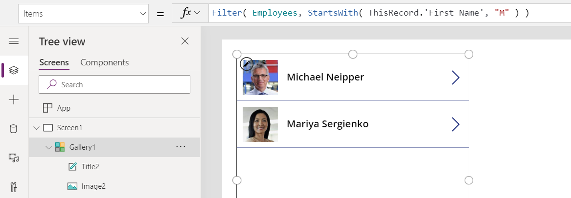 Filtering the employees based on name, using ThisRecord.