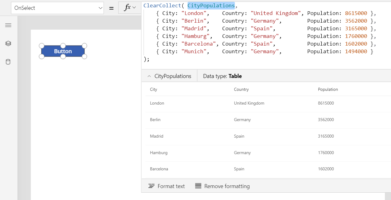 CityPopulations collection shown in result view.