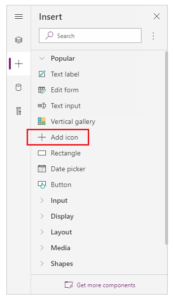 Using the Insert tool pane to add an icon control.
