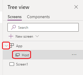 The Host object in the Tree view pane.