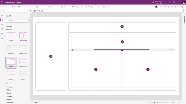 Screenshot of the Power Apps Canvas studio and responsive layouts with spacer tools.