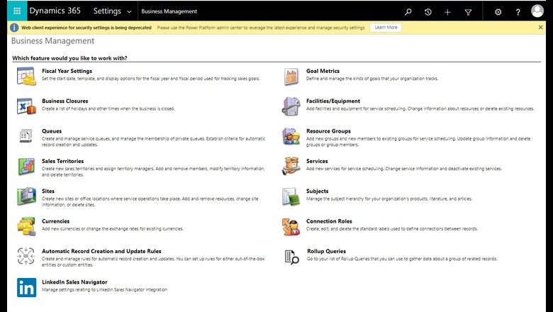 The legacy, web client Settings page.