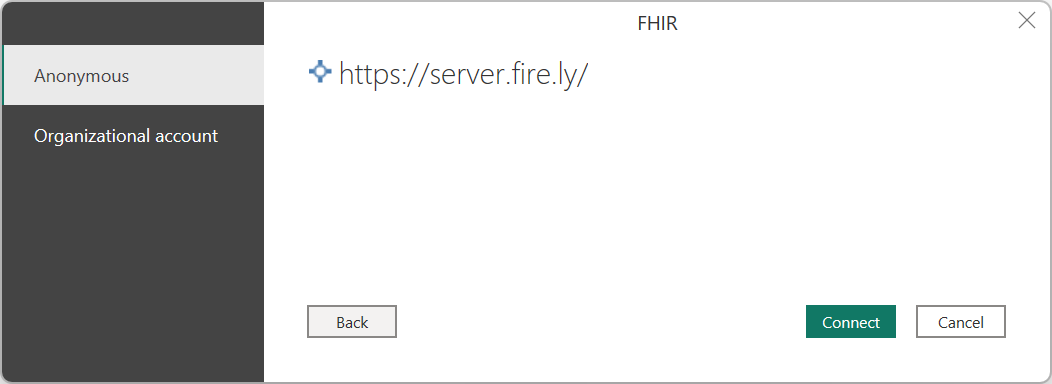 Screenshot demonstrating the anonymous authentication selection to access the Firely FHIR server.
