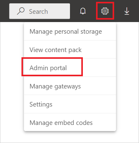 Another image of the Settings menu with the Admin portal emphasized.