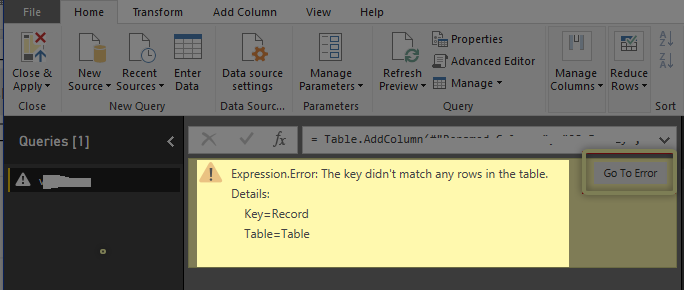 Power Query error Key and Table.