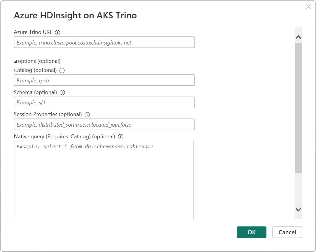 Screenshot of the Azure HDInsight on AKS Trino connection page.