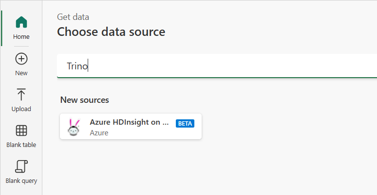 Screenshot of the Choose data source dialog with a search for Trino, and the Azure HDInsight on AKS Trino connector displayed.