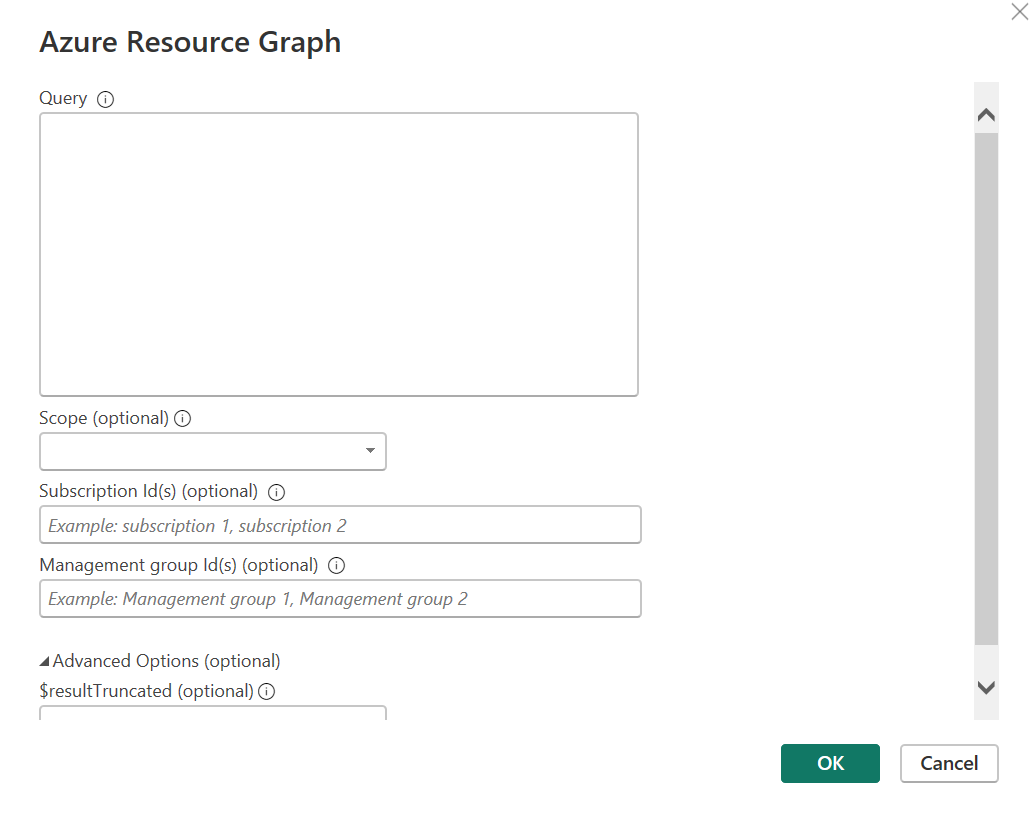Screenshot of the Input Dialog Box with the Azure Resource Graph connector emphasized.