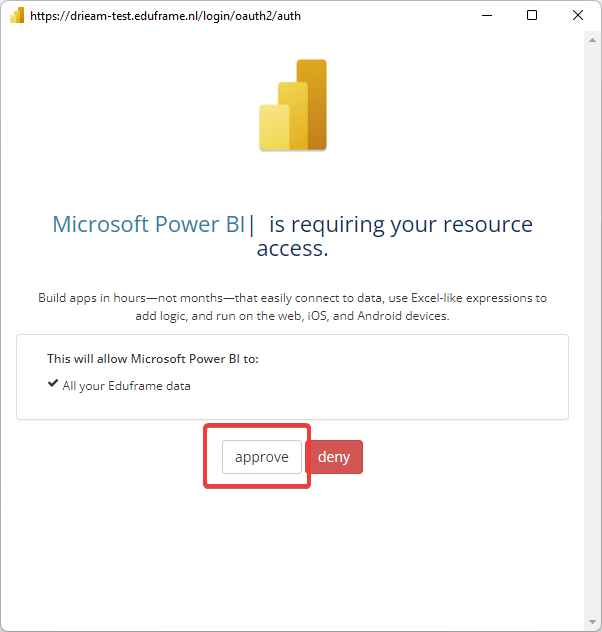 Image with the power BI integration approval.