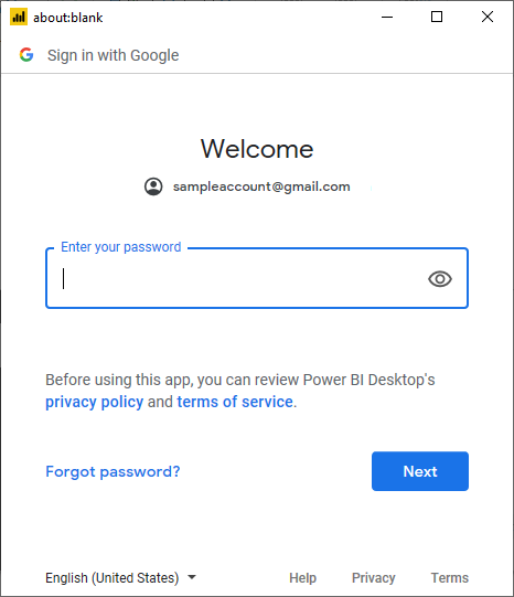 Enter your password from Power Query Online.