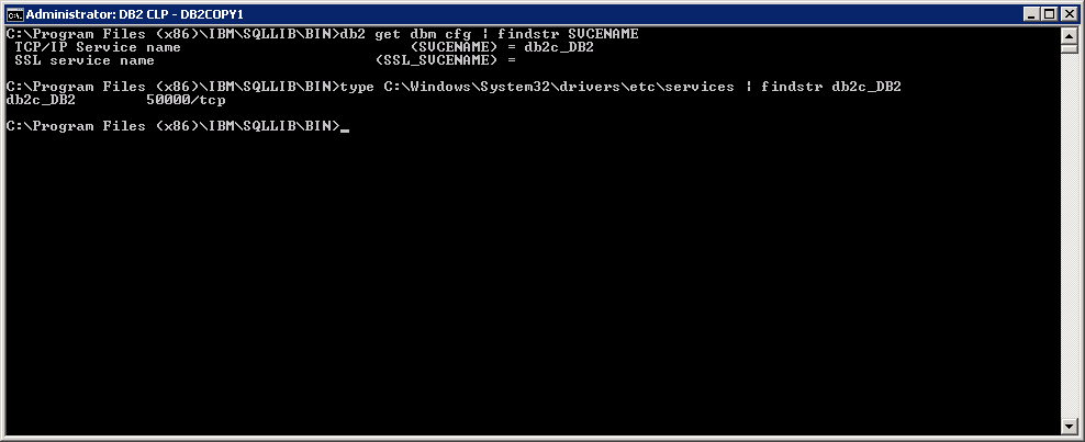 Image with output of the db2 command in Windows