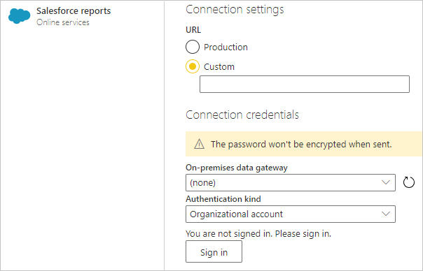 Add Salesforce Reports connection information.
