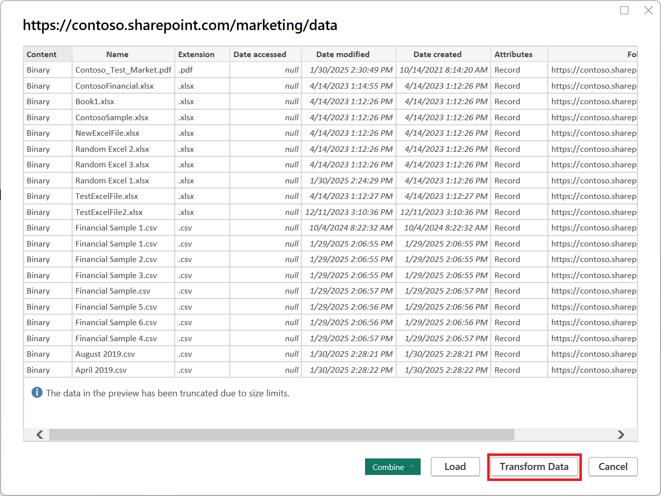 List of SharePoint folder files.